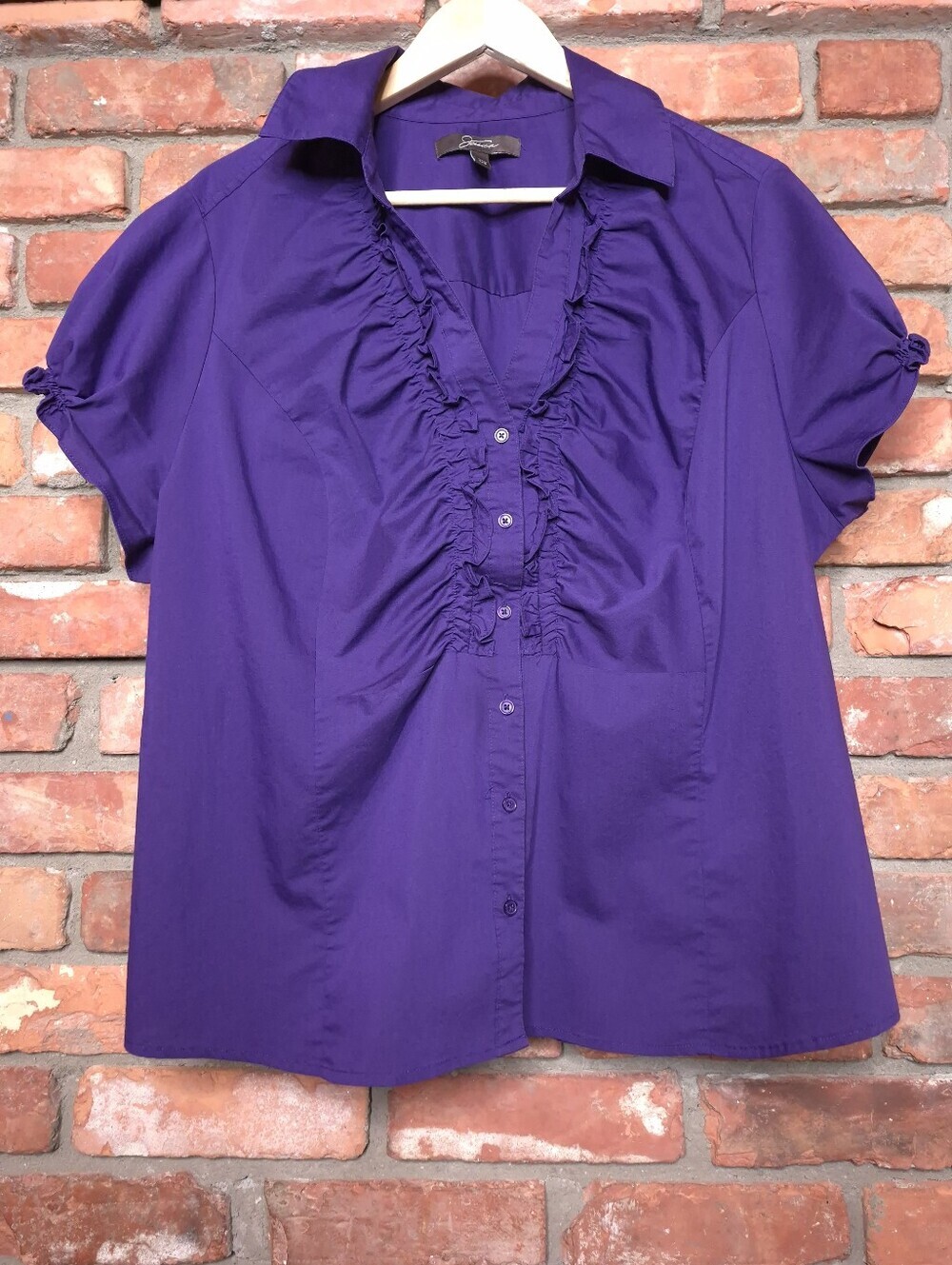 Jessica Plus Size 22W Jewel Tone Purple Ruffle Front Stretch Blouse Career Top